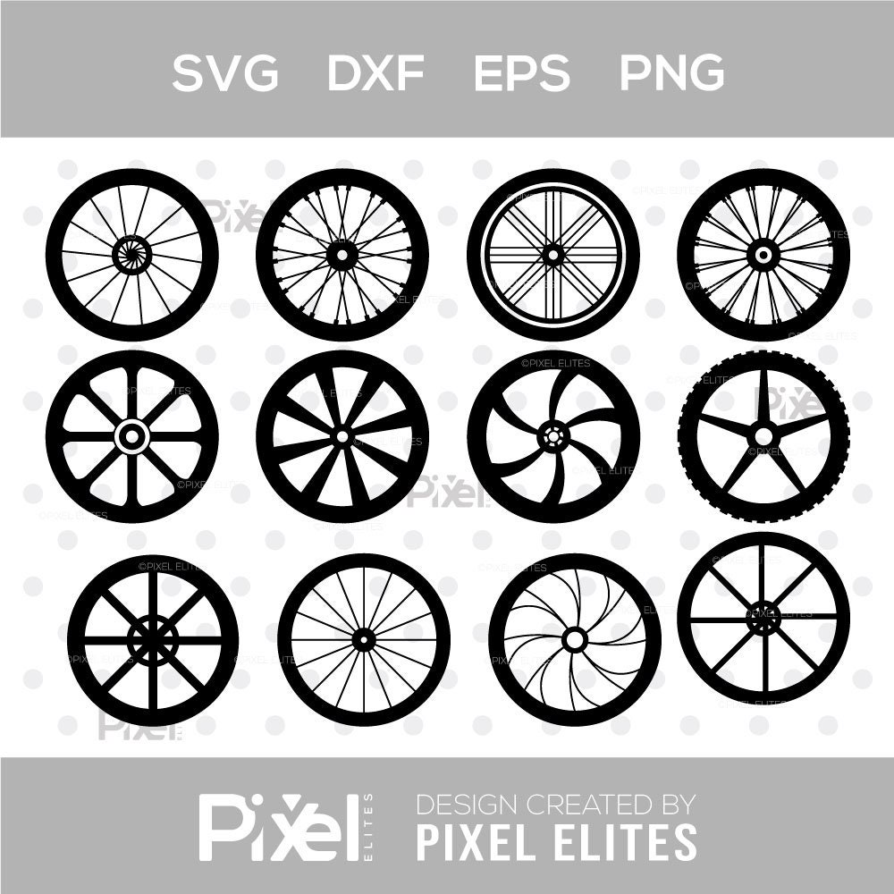 Bicycle Wheel SVG Cut File Bundle - Silhouette Designs for Cycle Wheels ...