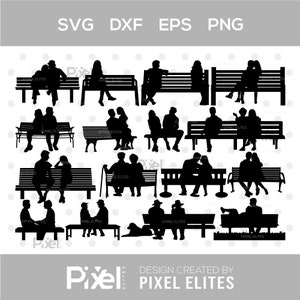 Koppel op een bankje SVG-bestand knippen | Vintage parkbankontwerp voor Silhouette | Afdrukbare sublimatie png- en dxf-eps