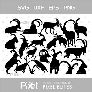 アイベックス SVG カット ファイル バンドル | ガゼル、サファリ動物、動物園の動物のシルエットと印刷可能なデザイン、昇華 PNG、SVG Dxf Eps