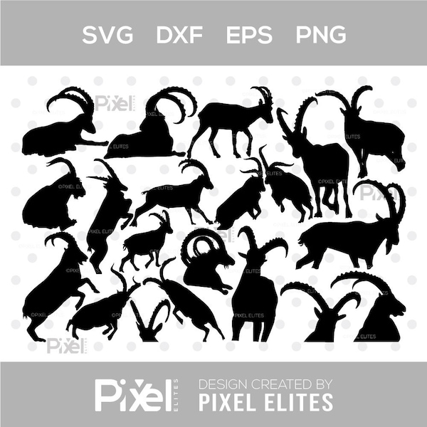 Ibex SVG Cut Files | Ibex Silhouette | Ibex Gazelle Svg | Ibex Head Svg | Gazelle Svg | Safari Animals Svg | Ibex Bundle