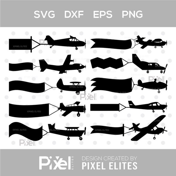 Plane With The Banner Silhouette Svg - Airplane With Banner Cricut Cut Files Png Bundle