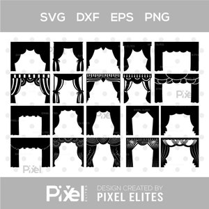 Paquete de archivos de corte SVG de cortina de teatro / Diseño de cortinas de escenario de silueta / Tela de cortina negra imprimible PNG y DXF para sublimación