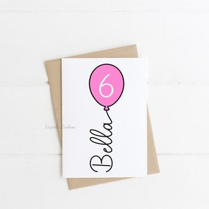 birthday balloon card personalised with any name & age - 1st, 2nd, 3rd, 4th, 5th, 6th, 7th, 8th, 9th, 10th any age birthday card