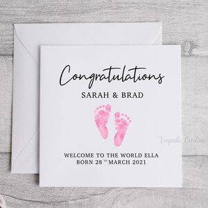 Gepersonaliseerde nieuwe babymeisjeskaart, welkom bij het woord, nieuwe ouderskaart, babymeisje, nieuwe babykaart, kaart voor babymeisje