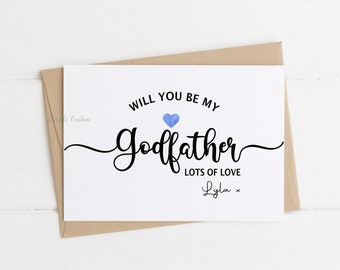 Personalised Will you be my Godmother God father Godparents Christening Card