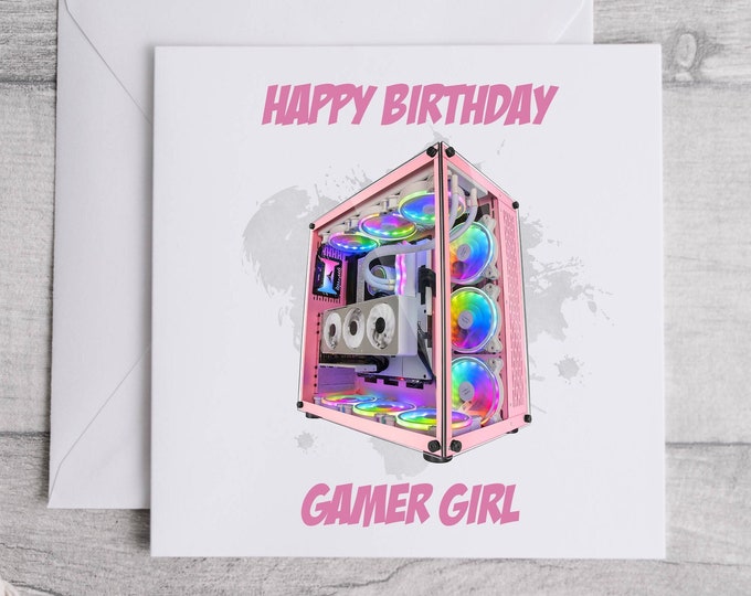 Gamer Girl Birthday Card, Gaming design Birthday Card