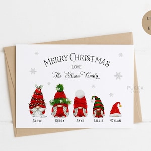 Lot de cartes de Noël pour la famille, Cartes de famille gnomes personnalisées, Cartes de Noël personnalisées, Cartes de Noël famille gnomes faites main