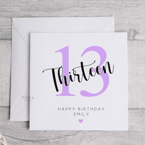 Personalisierte 13. Geburtstagskarte, 13 Geburtstagskarte für sie, dreizehn, Teenager Karte, 13. Geburtstag, Tochter, Enkelin, Schwester