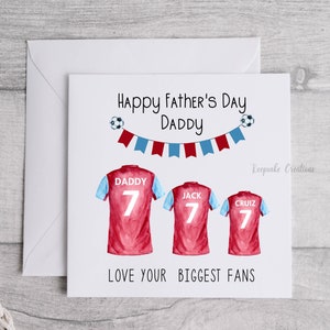 Personalisierte Vatertagskarte, Fußballkarte für Papa, Papa Opa Pops, Weinrot & Blau