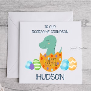 Tarjeta de Pascua de Dinosaurio Personalizada, Tarjeta de Pascua Feliz, Hijo Nieto Sobrino