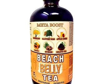 BEACH BELLY BITTERS  - Meta Boost - Detox / Cleansing - With Dandelion, Slippery Elm, Apple Cider Vinegar, Papaya and Oolong Tea - 16 oz.