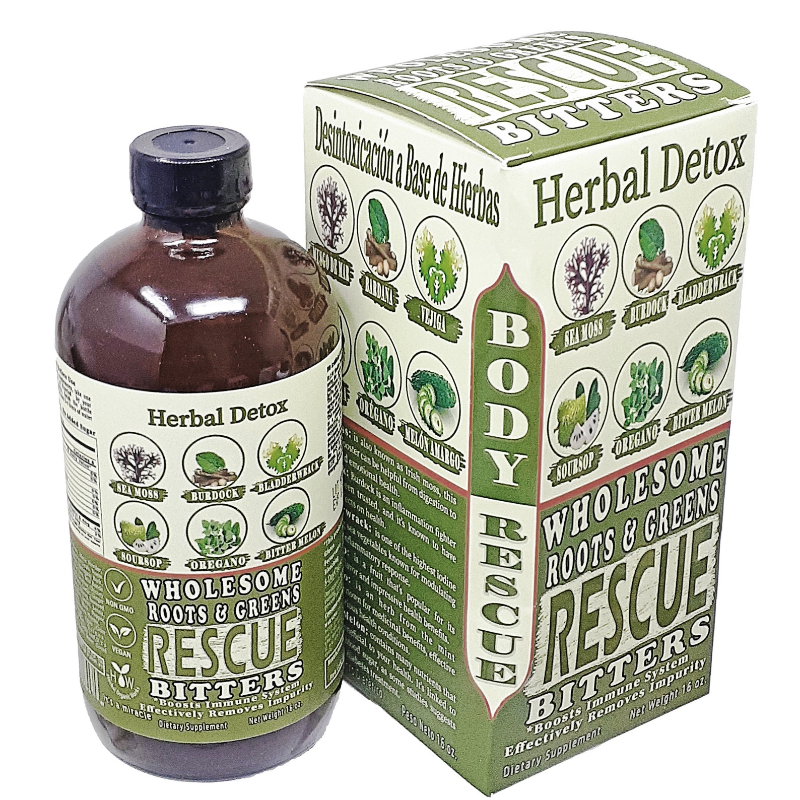 Wholesome Roots & Greens Rescue Bitters 16oz. Living Detox Etsy