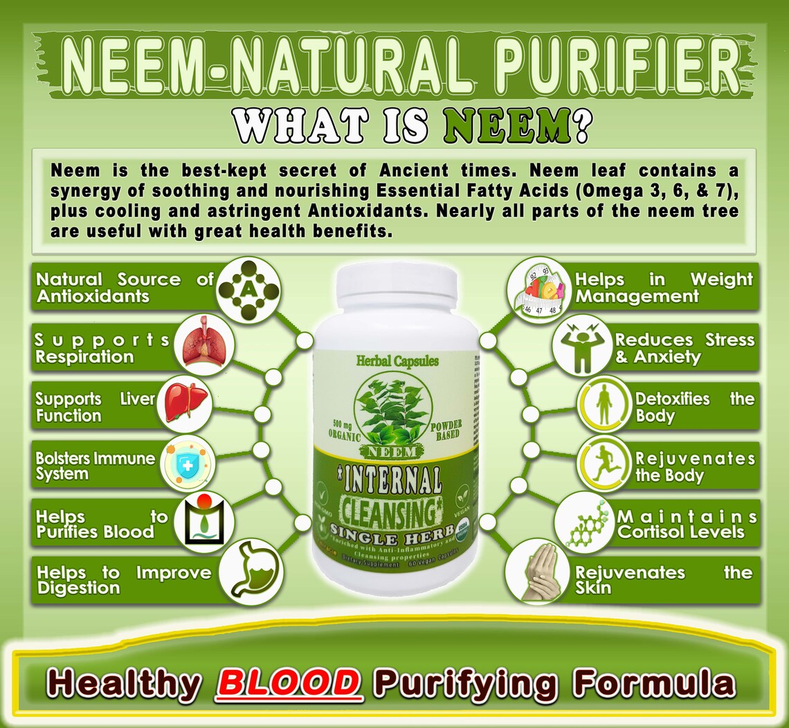 Neem Internal Cleansing Single Herb 500mg 60 Vegan Capsules Etsy