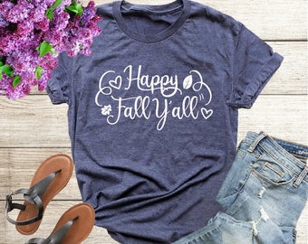 Happy Fall Yall-shirt, Happy Fall-shirt, graphic tees, herfstshirt dames, herfstshirt dames, herfstshirt dames, favoriet herfst-T-shirt,