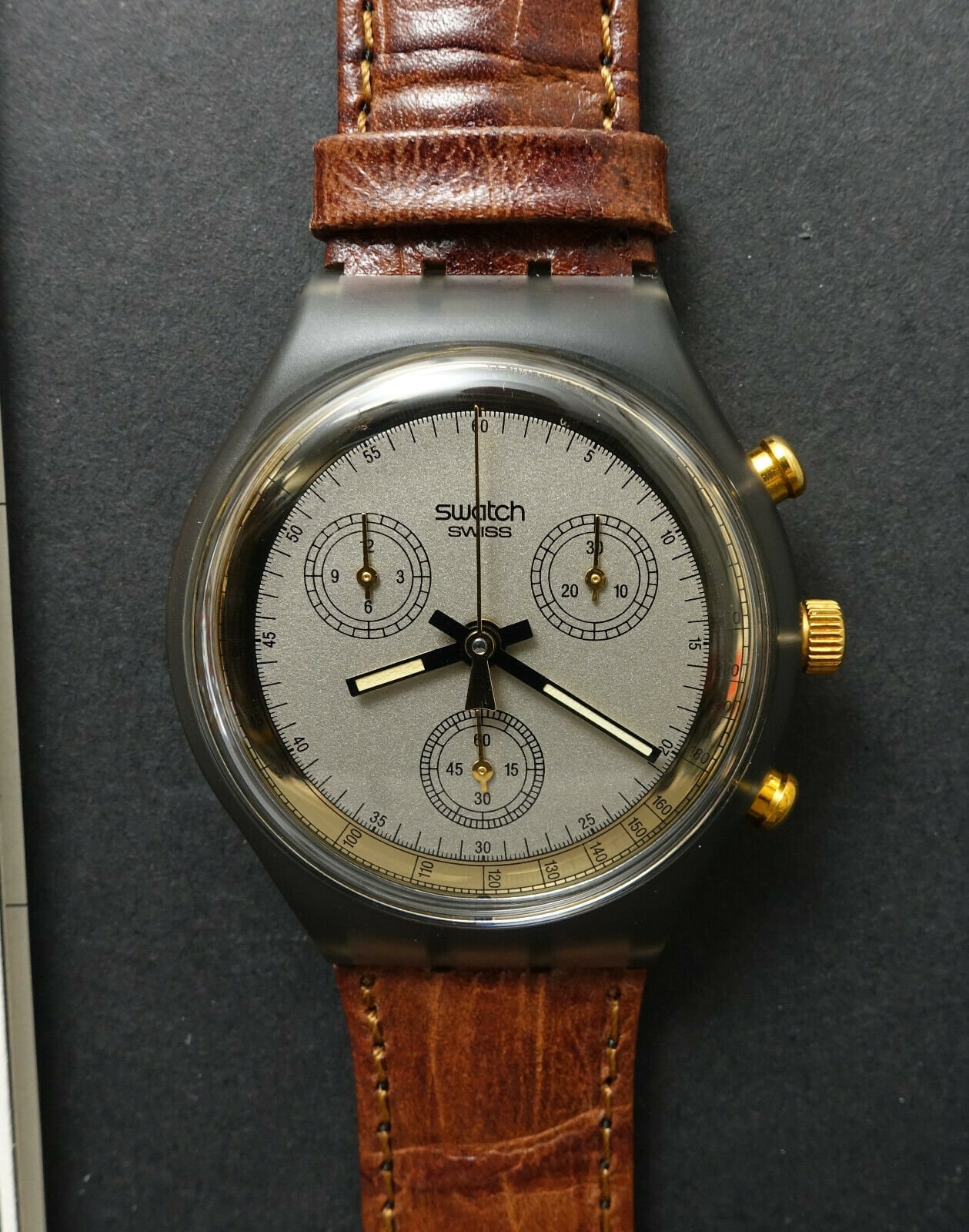 Swatch Watch Chronograph SCM100 goldfinger 1991 Etsy