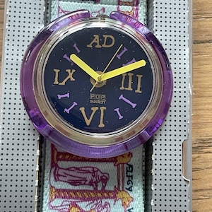 Swatch Watch PWK170 &quot;LANCELOT&quot; 1992 Vintage Pop Swatch 0riginal. &quot;Bayeux Tapestry&quot; Strap. Very Rare.