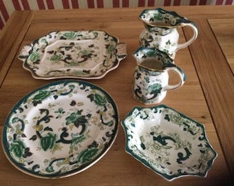 Masons "CHARTREUSE" Gemischtes Tischset. Atemberaubende Artikel in einwandfreiem Zustand. Hergestellt in England in den 1940er Jahren.