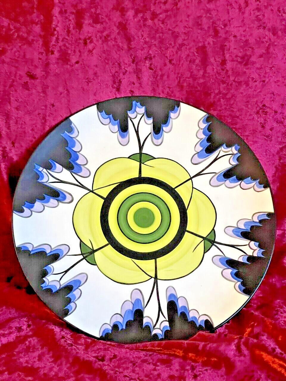 Clarice Cliff Style Large Charger ”ELMFIELD” Pattern Hand Painted by Brian Wood.