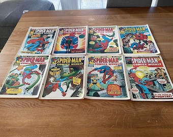 SPIDER-MAN Comics Weekly Collection No's 40-47 Inclusive. Ten Comics. 1973 Original Vintage First Printings. No 47 Rare...Last in the Series