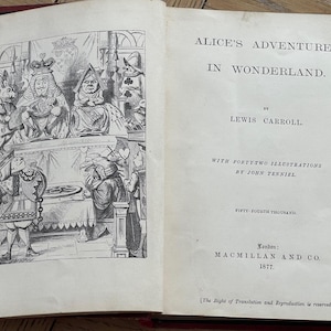 Alice&#39;s Adventures In Wonderland by Lewis Carroll 1877. Illustrated by John Tenniel. First Edition Format. Extremely Rare Early Edition.