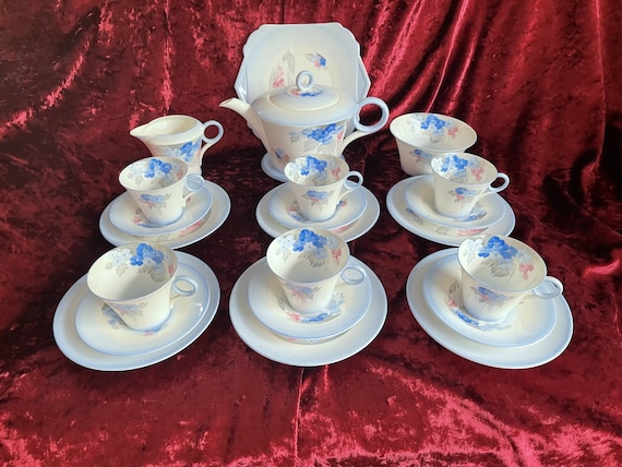 SHELLEY Tea Set blue Phlox. Pattern No W12189.art Deco. Regent