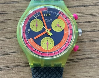 Swatch Watch Chronograph SCJ101 "GRAND PRIX" 1991 Vintage Original New Condition and Working. Very Rare