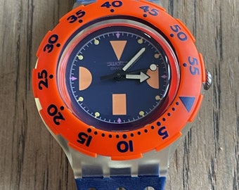 Swatch Watch Originals Orange Island Scuba WORKING *Flawed* Retro Y2K RED ISLAND SDK106 Scuba Swatch Watch | 1992 Orange Swatch  main image 3