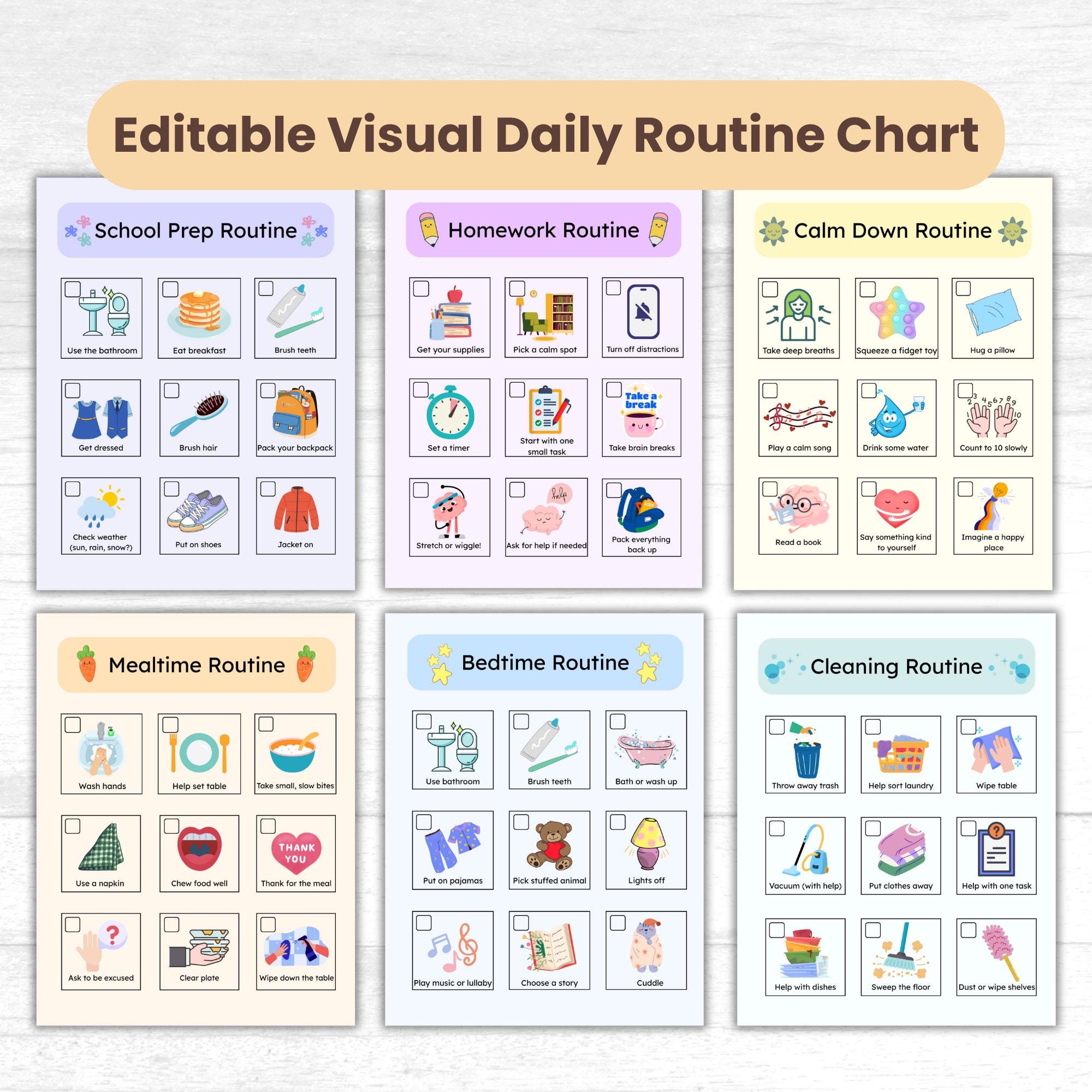 Editable Visual Routine Chart for Kids | Morning Evening Daily Task ...