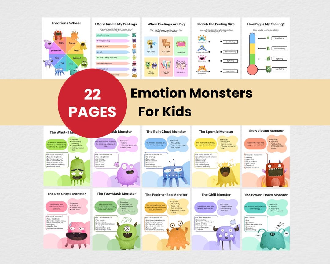 22 Monster Feelings Worksheets | Emotional Regulation Activities for ...