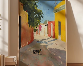 Chihuahua in Mexico City Print, Oil Painting Wall Art, Vintage Style Decor, Vibrant Mexico Poster, Chihuahua Digital Art, Mexican Chihuahua