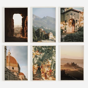 Tuscany Italy Print Set of 6, Rustic Countryside Prints, Vineyard Scenery Posters, Italian Architecture, Italy Gallery Set, Warm Toned Art