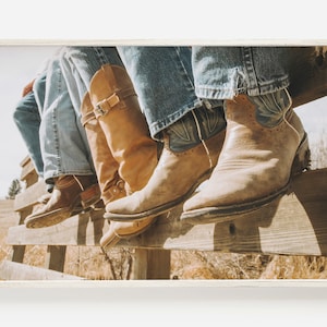 Cowboy Boots Print, Rustic Home Decor, Farmhouse Wall Art, Cowboy Boots on Fence, Group of Cowboys Wall Art, Rustic Western Print