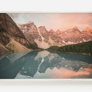Banff Lake Sunset, Canadian Scenery, Pink Mountain Sunset Print, Banff Alberta Wal Art, Lake Landscape, Sunset Over Lake, Canadian Poster