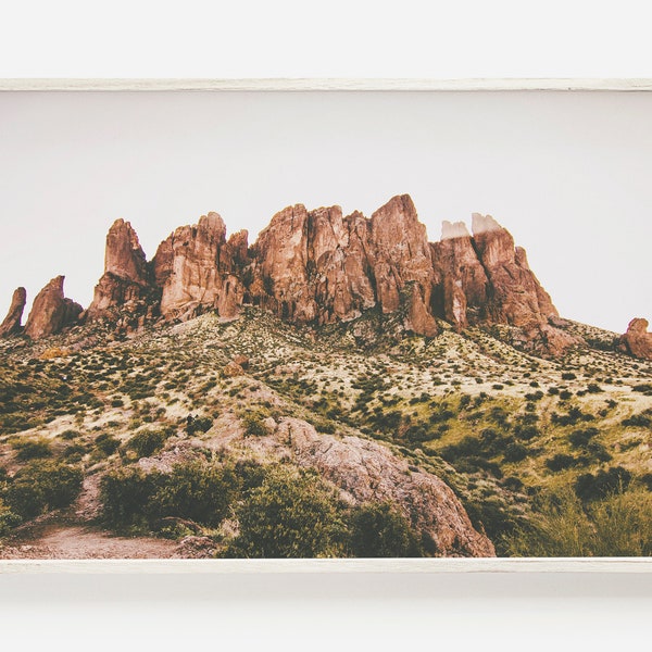 Stormy Desert Mountains, Lost Dutchman Desert, Arizona Landscape, Cactus Desert Photo, Superstition Mountains Printable Arizona Mountain Art