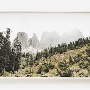 Foggy Mountains Behind Forest, Rustic Home Decor, Mountainscape, Jagged Peaks Photo, Foggy Mountain Range, Forested Mountain Scenery