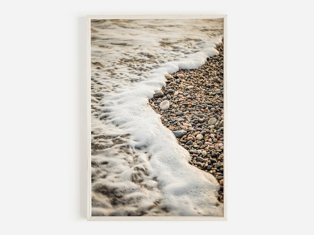 Rocky Ocean Shoreline, Coastal Vacation, Muted Beach Print, Neutral ...