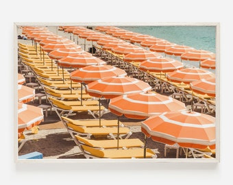 Orange Umbrellas in Italy, Amalfi Coast Wall Art, Umbrellas On Beach, Italy Resort Photo, Warm Summer Day, Italy Vacation Print, Beach Print