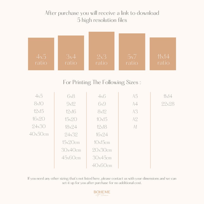 May include: A chart showing different aspect ratios for digital images and corresponding print sizes in inches and centimetres. The chart includes ratios like 4x5, 3x4, 2x3, 5x7, and 11x14. The text "For Printing The Following Sizes" is at the top of the chart.