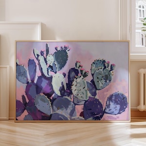 Purple Prickly Pear Wandkunst, Kaktus Malerei, lebendige Farben, rosa und lila Kaktus Poster, Wüstenpflanzen Kunstwerk, Girly Kaktus Kunst