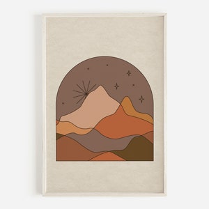 Dark Sky Mountain, Vintage Inspired Art, Modern Art, Boho Wall Art, Abstract Art, Desert Landscape, Earth Tones, Downloadable Printable Art