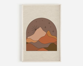 Dark Sky Mountain, Vintage Inspired Art, Modern Art, Boho Wall Art, Abstract Art, Desert Landscape, Earth Tones, Downloadable Printable Art