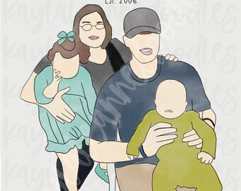 watercolor portrait, custom digital portrait, minimalist custom portrait, family portrait, sketch portrait,