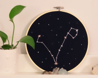 Astrology Wall Art Pisces Constellation Embroidery Art Pisces Zodiac Embroidery Navy Blue Wall Art Stargazing