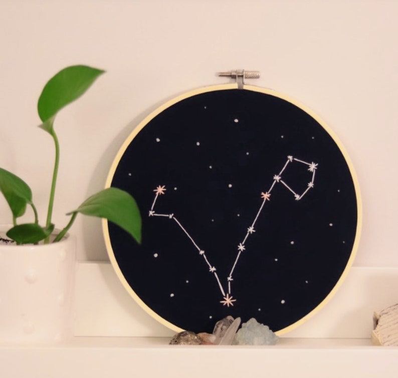 Astrology Wall Art Pisces Constellation Embroidery Art Pisces Zodiac Embroidery Navy Blue Wall Art Stargazing