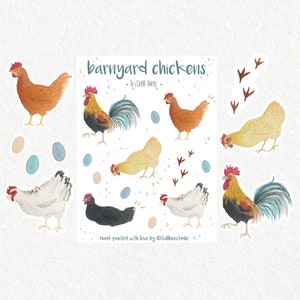 Barnyard Hühner Matte Sticker Sheet - Aufkleber, Illustration, Kunst, Journaling, bujo, cute, Farm, Wildlife, Vögel