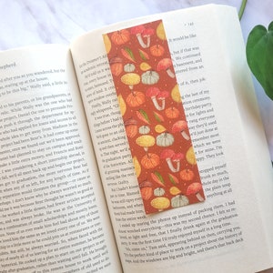 Autumn Forest Bookmark // fall art, gouache, cozy, mushrooms, leaves, pumpkins, stationery, cottagecore, books, reading