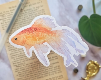 Goldfisch - Matte Vinyl Sticker // Gouache, Illustration, kawaii, Wasserflasche Aufkleber, Laptop Aufkleber, Fisch, Aquarium