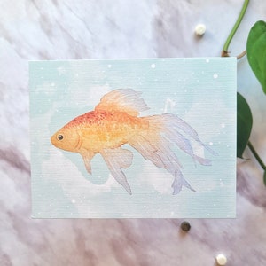 金魚のイラストアートプリント // 魚のプリント、水族館アート、ガッシュ画、かわいい、家の装飾、水、海