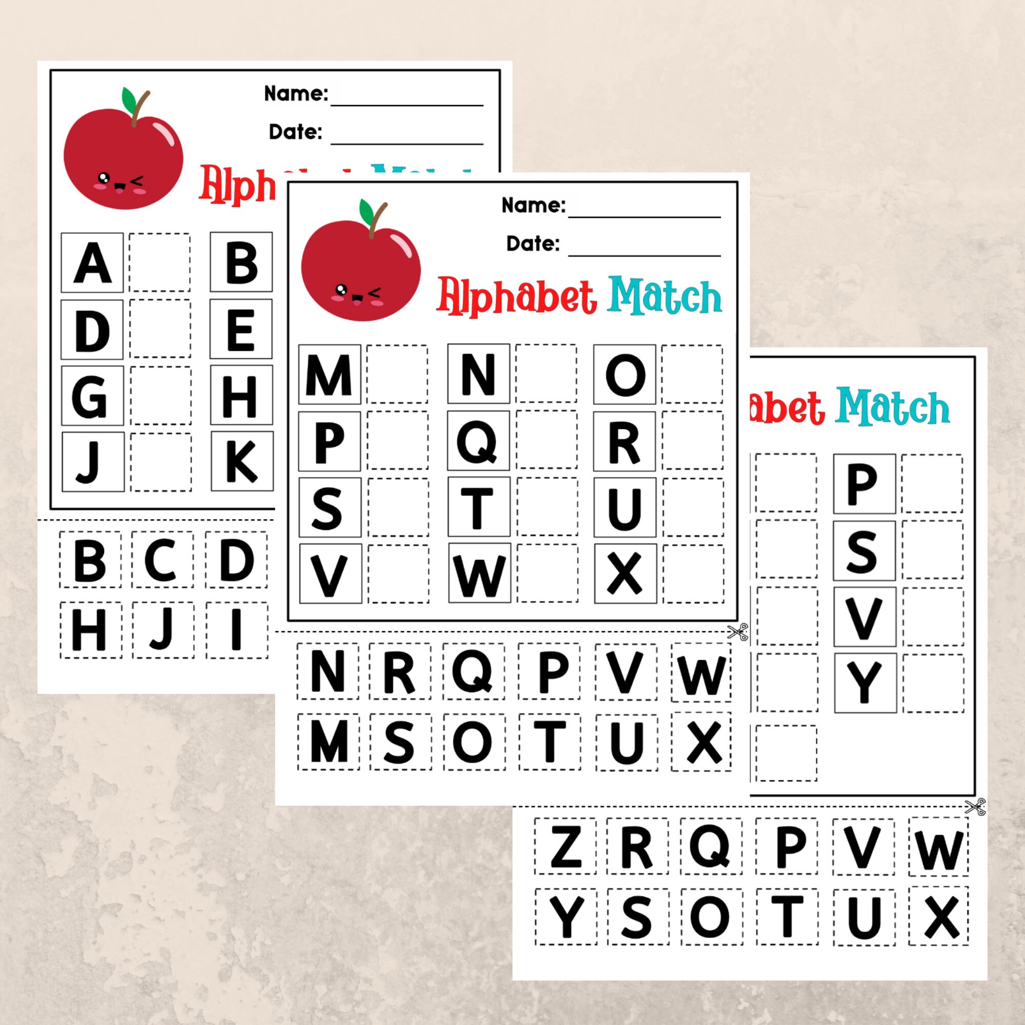 alphabet match cut paste worksheets for kids printable file etsy denmark