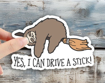 Broom Sloth funny cute - Bujo Planner water bottle car Stickers USA Made